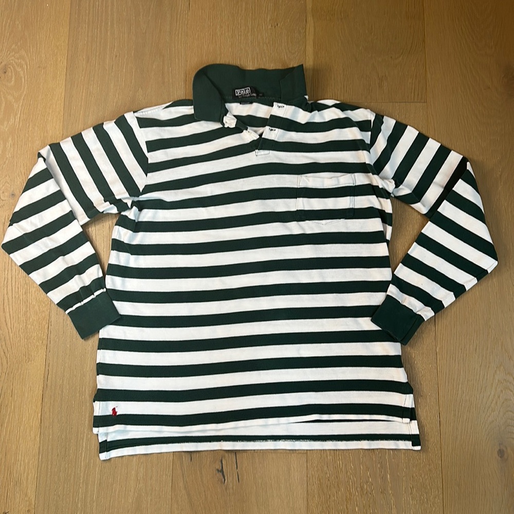 Vintage Polo by Ralph Lauren size Medium green/white stripe Made in USA